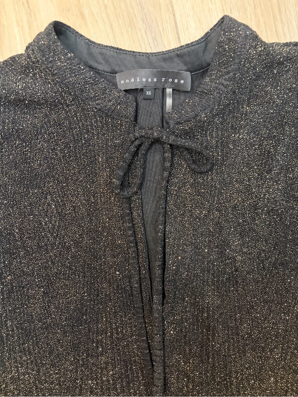 Endless Rose Black Sparkle Tie-Neck V-Neck Sweater - Picture 9 of 11